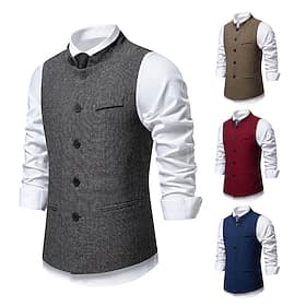 Men's Vest Waistcoat Gilet Vacation Party Business Fashion Casual Spring Fall Pocket Buttons Polyester Comfortable Plaid Stripes Single Breasted One-button Sta
