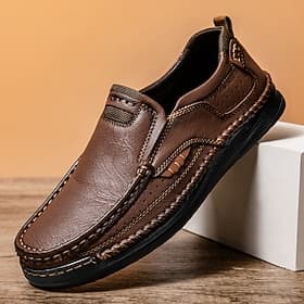 Men's Brown Moccasin Loafers – Classic Comfortable Slip-On Driving Shoes with Hand-Stitched Detailing for Business Casual, Office and Everyday Wear