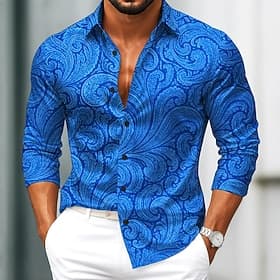 Men's Paisley Floral Print Ethnic Shirt Satin Shirt Dress Shirt Long Sleeve Vintage Retro Vacation Dailywear Summer Spring Fall Turndown 3D Print Button Up Shi