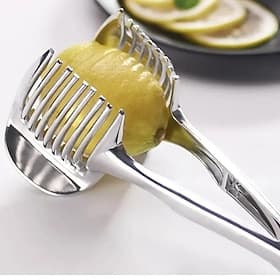 Stainless Steel Slicing Holder Multifunctional Lemon Tomato Cutter Fruit Divider With Handle Durable Alloy Kitchen Tool Household Vegetable Slicer Practical Cu