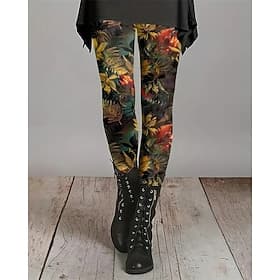Women's Chinos Leggings Cozy Leggings Vacation Casual Full Length High Waist Floral Printing Thermal Warm Comfortable Stretchy Casual Daily Vacation Black Yell