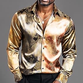 Men's Ethnic Intricate Floral Flowers Shirt Satin Shirt Dress Shirt Long Sleeve Vintage Retro Vacation Dailywear Summer Spring Fall Turndown 3D Print Button Up