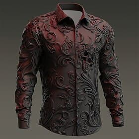 Men's Texture 3D Swirl Intricate Floral Shirt Button Up Shirt Long Sleeve Vintage Retro Dark Gothic Style Outdoor Holiday Spring Fall Turndown 3D Print Collare thumbnail 2