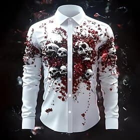 Men's Skull Floral / Flower Day of the Dead Shirt Button Up Shirt Long Sleeve Dark Punk Gothic Style Outdoor Holiday Summer Spring Turndown 3D Print Collared S