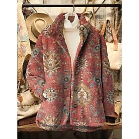 Women's Fleece Jacket Casual Jacket Comfortable Breathable Pocket Print Casual Floral Vacation Street Casual Daily Wear Zipper Regular Turndown Regular Fit Lon