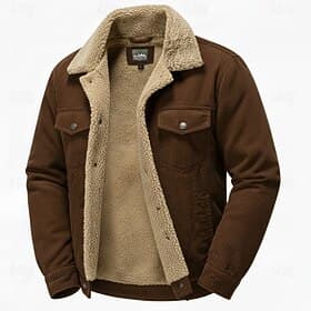 Men's Corduroy Jacket Fleece Jacket Formal Home Thermal Warm Pocket Plain Fall Winter Solid Color Active Neutral Shirt Collar Regular Black Khaki Dark Gray Cof