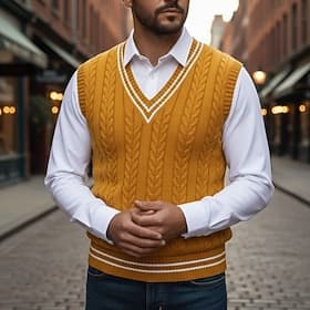Men's Sweater Vest Dress Sweater Pullover Sweater Jumper Vest Knit Sweater Ribbed Cable Knit Regular Tops Knitted Color Block V Neck Fashion Casual Vacation Da