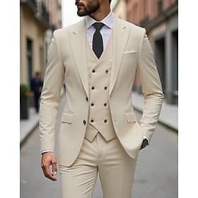 Men's BlazerVestDress Pants Blazer Vest Set Business Cocktail Party Wedding Party 3 Piece Fashion Casual Spring Fall Polyester Plain Pocket Buttons Comfortable