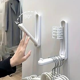 2 Pack Space-Saving Folding Clothes Hanger Rack – Wall Mounted Storage Organizer with Hooks for Clothes, Towels, Laundry and More