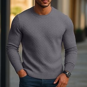 Herren Pullover Strickpullover Gerippt Stricken Normale Oberteile Jacquard Gestrickt Einfach Rundhalsausschnitt Mode Basic Urlaub Lässig Bekleidung Herbst Herb
