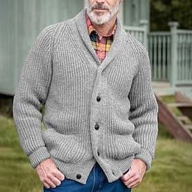 Men's Cardigan Sweater Dress Sweater Chunky Cardigan Cropped Sweater Cable Knit Regular Button Up Plain Lapel Vintage Warm Ups Casual Daily Wear Clothing Appar
