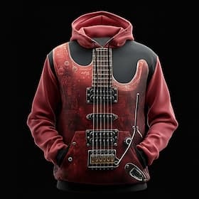 Men's Optical Illusion Guitar Hoodie Sweatshirt Fashion Cool 3D Long Sleeve Crew Neck Home Party Streetwear Red Orange Brown Drawstring Fall Winter Designer S