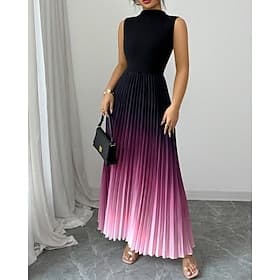 Women's Midi Dress Satin Dress Cocktail Dress Ruched Dress Fashion Modern Outdoor Vacation Going out Regular Fit Ombre Sleeveless Crew Neck Blue Fuchsia Brown
