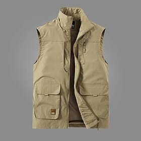 Men's Outdoor Vest Vest Fishing Vest Outdoor Daily Fashion Casual Spring Fall Pocket Buttons Nylon Comfortable Plain Zipper Stand Collar Regular Fit Black Khak