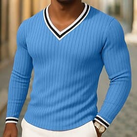 Men's Muscle Shirt Tee Top Long Sleeve V Neck Henley Summer Spring Fall Plain Contemporary Modern Casual Color Block Buttons Basic Casual Home Street Green Pur