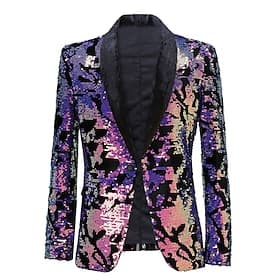 Men's Blazer Jacket Shawl Collar Party Geometric Multicolor Tailored Fit Single Breasted One-button