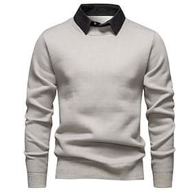 Men's Pullover Sweater Jumper Knit Sweater Ribbed Knit Regular Tops Knitted Fleece Plain Turndown Fashion Basic Vacation Daily Wear Clothing Apparel Winter Bla