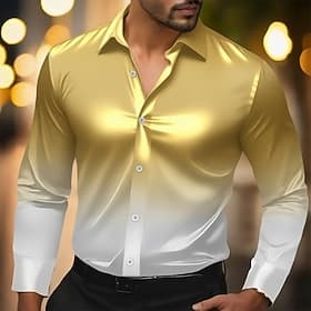 Men's Gradient Color Shirt Satin Shirt Dress Shirt Long Sleeve Vintage Retro Vacation Dailywear Summer Spring Fall Turndown 3D Print Button Up Shirts Blue Purp
