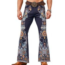 Men's Floral Print Ethnic Flowers Trousers Disco Pants 60s 70s Bell Bottoms Mid Waist Western Vintage Retro Outdoor Vacation Casual Side Pockets Flared Leg Pan
