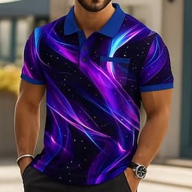 Men's Graphic Polo Short Sleeve Polo Shirts Collared Shirts Business Casual Outdoor Athleisure Daily Wear 3D Print Buttons Summer Black Red Navy Blue
