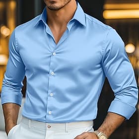 Men's Shirt Satin Shirt Dress Shirt Casual Shirt Button Up Shirt Prom Shirt Plain Formal Performance Light Blue Black Royal Blue Gold Long Sleeve Lapel All Sea