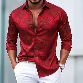 Men's Ethnic Intricate Floral Flowers Shirt Satin Shirt Dress Shirt Long Sleeve Vintage Retro Vacation Dailywear Summer Spring Fall Turndown 3D Print Button Up thumbnail 2
