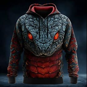 Men's 3D Snake Hoodie Sweatshirt Cool Party Long Sleeve Crew Neck Streetwear Club Blue Yellow Red Green Drawstring Fall Winter Designer S M L XL XXL XXXL