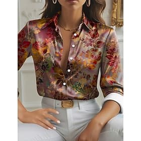 Damen Hemd Blumen Grafik Elegant Stilvoll Basic Langarm Hemdkragen Normale Oberteile Täglich Arbeit Blau Rote Purpur Braun Grün Frühling Herbst Winter