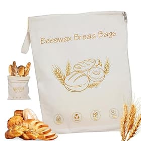 Wide Zipper Access Cotton  Beeswax Bread Bags for Sourdough Reusable Beeswax Food Storage Bags Extra Large and Portable Cotton Food Storage Bag for Home Bakers