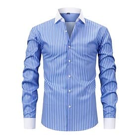 Men's Shirt Dress Shirt Non Iron Shirt Striped Shirt Button Up Shirt Vertical Stripes Daily Outdoor Blue Black Pink Long Sleeve Collar Summer Spring Clothing A