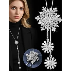 Collana con ciondolo a fiocco di neve da donna: elegante gioiello a catena lunga con dettagli in cristallo per donna, moda invernale e regalo di Natale
