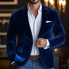 Men's Blazer Coat Velvet Blazer Suits Daily Business Cocktail Party Formal Classic Velvet Solid Color Pocket Buttons Comfortable Single Breasted One-button Bla