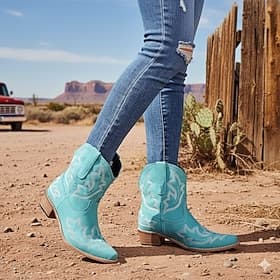 Damen Stiefel Cowboystiefel Outdoor Urlaub Täglich Stiefeletten Stickerei Flacher Absatz Runde Zehe Bohemien Urlaub Vintage Kunstleder Elastisches Band Schwarz