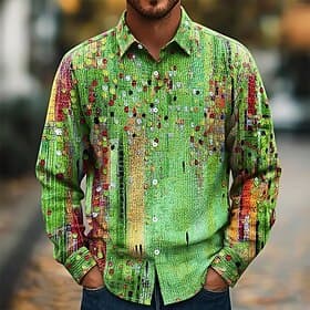 Men's Colorful Round Dots Abstract Art Shirt Button Up Shirt Long Sleeve Fashion Casual Holiday Casual Daily Spring Fall Turndown 3D Print Collared Shirts Blue
