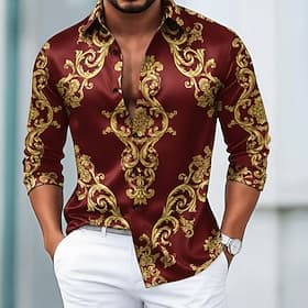 Homme Imprimé Floral Baroque Chemise Chemise en satin Chemise habillée manche longue Vintage Rétro Vacances Tenue Quotidienne Été Printemps Automne Col Rabattu