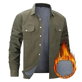 Men's Shirt Fleece Shirt Corduroy Shirt Cargo Shirt Overshirt Daily Street Red Green Khaki Dark Gray Long Sleeve Turndown Winter Spring   Fall Clothing Apparel