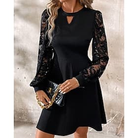 Women's Mini Dress Black Dress Casual Dress Cocktail Dress Formal Dresses Elegant Fashion Modern Lantern Sleeve Daily Evening Party Weekend Regular Fit Plain L
