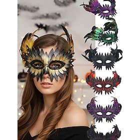 Masque de mascarade en plumes pour femme avec un design de plumes colorées, accessoire de costume élégant pour la fête d'Halloween et le cosplay