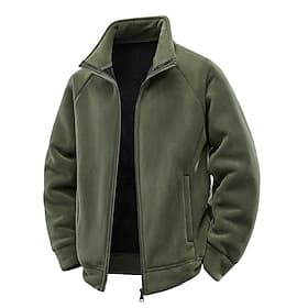 Men's Winter Jacket Fleece Jacket Casual Jacket Vacation Daily Thermal Warm Pocket Fleece Fall Winter Plain Fashion Streetwear Lapel Regular Black Khaki Army G thumbnail 2