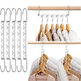 5 Pack Space Saving Hangers for Clothes, Heavy Duty Hanger Organizer 30 Lbs Capacity, Metal Magic Hanger, Sturdy Multi Hangers, Closet Space Saver Closet Organ
