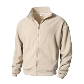 Men's Winter Jacket Polar Fleece Jacket Casual Jacket Daily Vacation Thermal Warm Pocket Fleece Fall Winter Plain Fashion Streetwear Stand Collar Regular Black