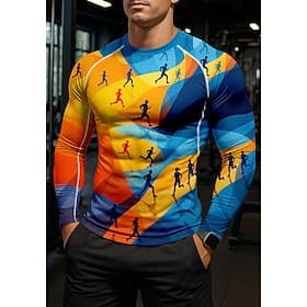 Herren Geometrisch Kompressionsshirt Laufoberteil Laufshirt Frühling Herbst 3D-Druck Langarm Schnelltrocknend Kompression Power Flex Feuchtigkeitsableitend Atm