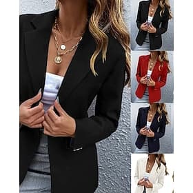 Women's Blazer Comfortable Buttons Elegant Fashion Outdoor Plain Going out Casual Daily Weekend Cardigan Regular Lapel Regular Fit Long Sleeve Outerwear Black