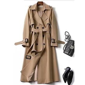Women's Trench Coat Comfortable Breathable Buttons With Belt Casual Plain Vacation Street Casual Daily Wear Single Breasted Long Turndown Regular Fit Long Slee