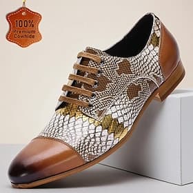 Men's Python Print Lace-Up Shoes – Unique Snakeskin Pattern with Trendy Colorblock Design, Modern Fashion for Nightlife, Cocktail Parties, and Fashion Events