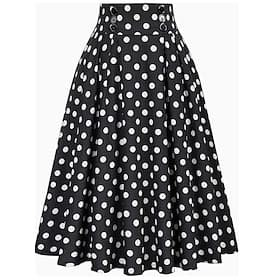 Women's Vintage Fashion Midi High Waist Skirts Polka Dot Print Micro-elastic Daily Street Black Spring