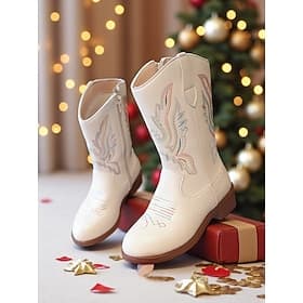 Korean Idol Inspired Pop Star Costume Shoes Girls' Pink Glitter Cowboy Boots with Embroidered Wings Western Style Performance Footwear for Dance and Party Outf