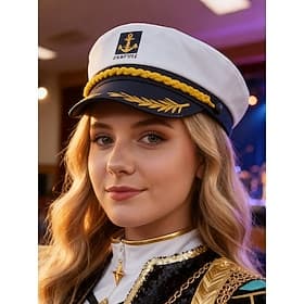 Chapeau de capitaine pour femme avec broderie dorée, casquette de marin réglable pour tenues de scène K-pop, costume nautique, fête masquée de Noël et mode de
