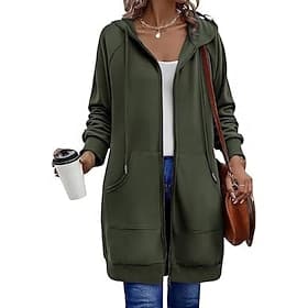 Women's Hoodie Jacket Comfortable Breathable Zipper Pocket Casual Plain Vacation Street Casual Daily Wear Zipper Long Hooded Regular Fit Long Sleeve Outerwear