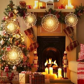 4 Pack Firework Lights Decorations Starburst LED Copper Wire String Lights 8 Modes Battery Operated Fairy Lights with Remote Wedding  Decorative Lights for Par